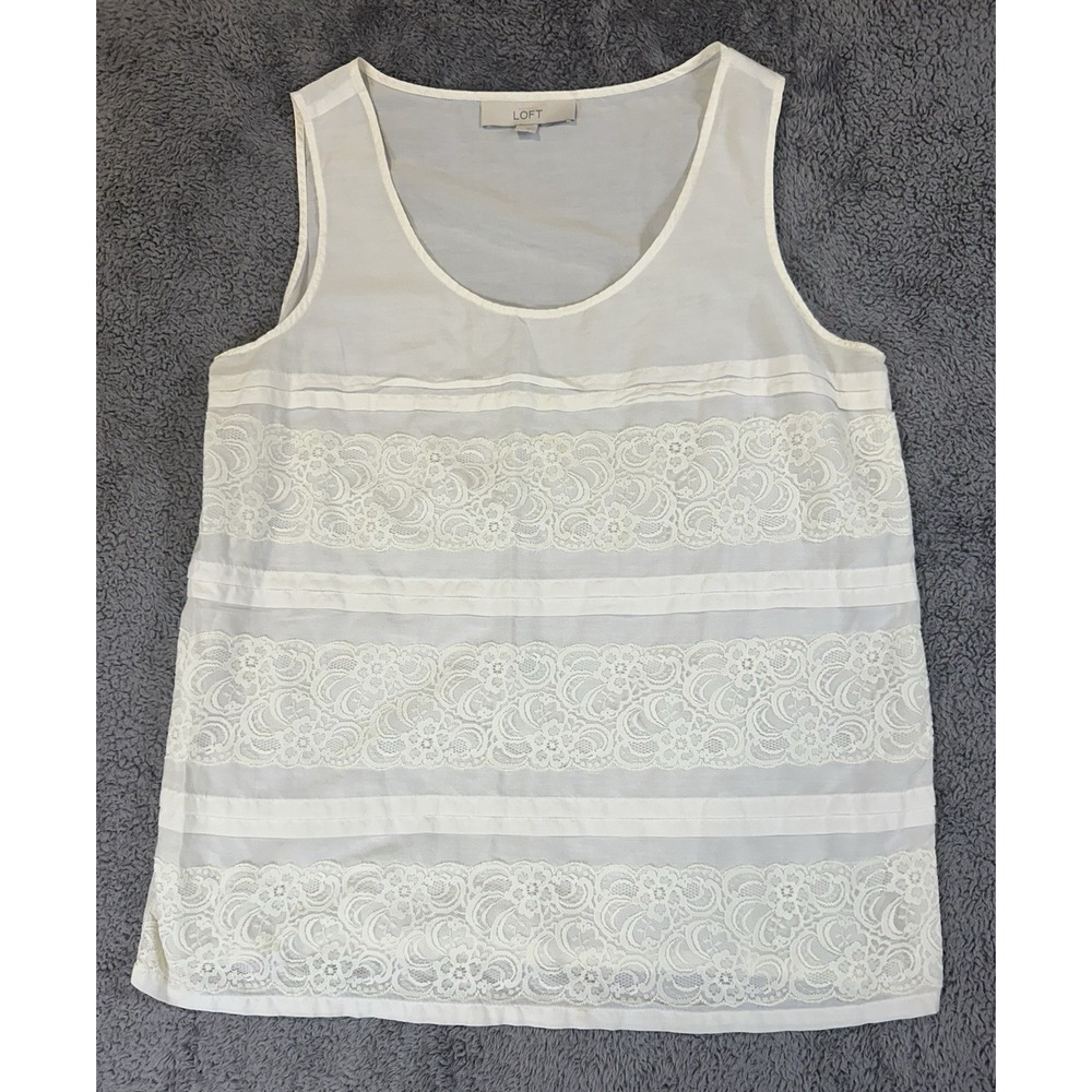 Women's Loft Ann Taylor Medium Cream/White Floral Lace Sheer Blouse